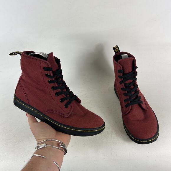 Dr. Martens Shoreditch Ankle Booties Women's 6 Red Canvas Lace-Up High Top AW004 - Picture 1 of 9